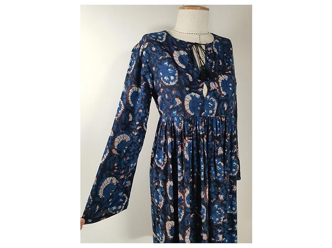 Antik Batik Midikleid Blau Viscose Mehrfarben - Ansicht 2