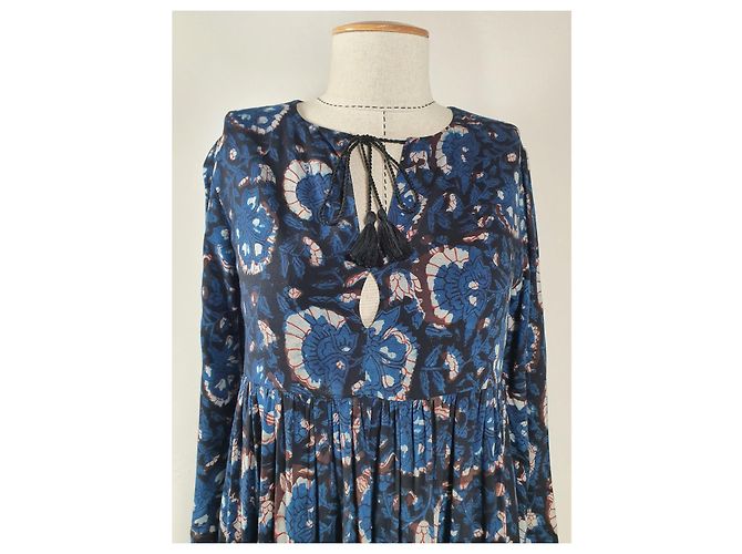 Antik Batik Midikleid Blau Viscose Mehrfarben - Ansicht 3