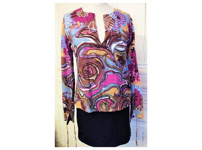 ANTIK BATIK DOPPELSEITIGE BLUSE BAROCK KRAWATTEN T 36/38 Mehrfarben - Ansicht 4