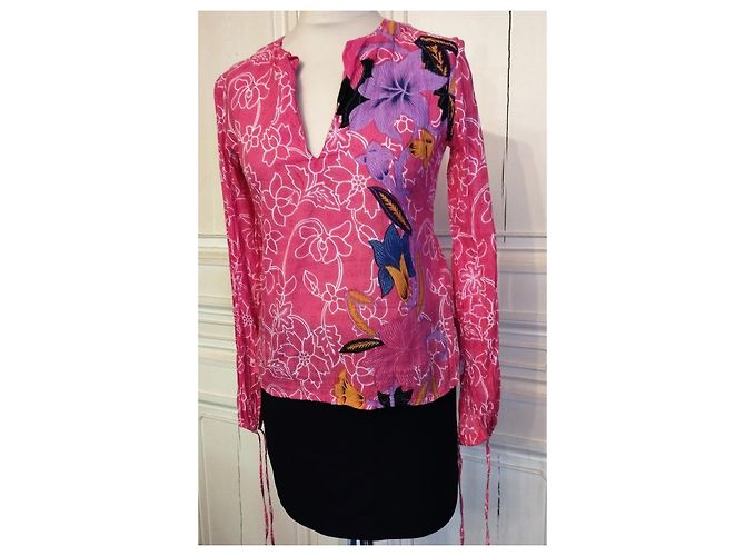 ANTIK BATIK BARROCO BLUSA FRAMBUESA ALGODÓN SÁBANA T 34/36 Rosa - vista 4