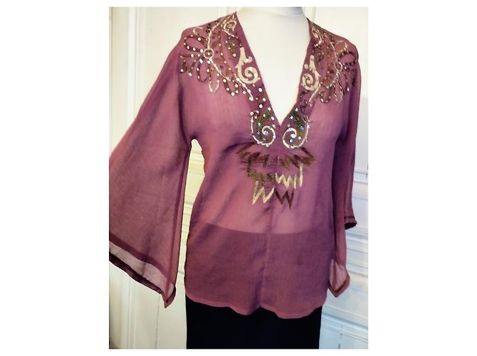 ANTIK BATIK BLUSE VOILE RAMBOISINE PAMPILLE LUREX ABENDGRÖSSE 38 Pink - Ansicht 12