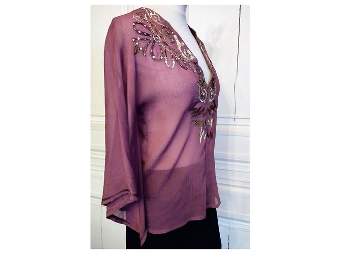 ANTIK BATIK BLUSE VOILE RAMBOISINE PAMPILLE LUREX ABENDGRÖSSE 38 Pink - Ansicht 5