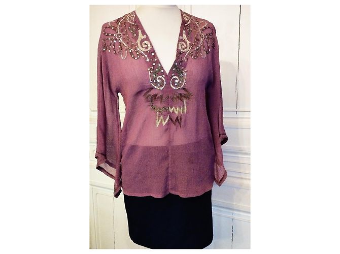ANTIK BATIK BLUSE VOILE RAMBOISINE PAMPILLE LUREX ABENDGRÖSSE 38 Pink - Ansicht 9