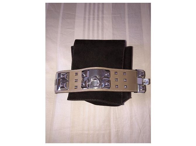 Pulsera Hermès Collar de perro beige de piel - vista 2