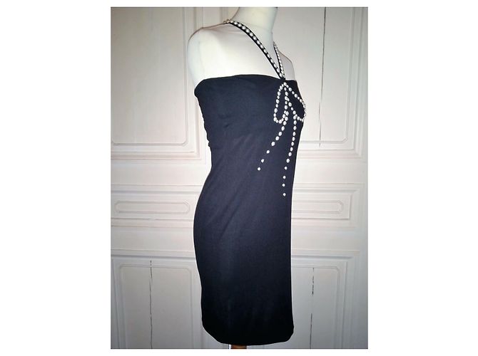 Love Moschino MOSCHINO BUSTIER KLEID ABEND SEIDE PERLPERLEN T 38/40 Schwarz - Ansicht 2