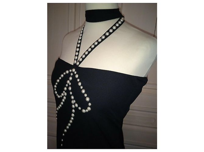 Love Moschino MOSCHINO BUSTIER KLEID ABEND SEIDE PERLPERLEN T 38/40 Schwarz - Ansicht 3