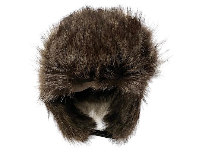 Autre Marque Cappello trapper in pelle trapuntata e pelliccia nero grigio - vista 2