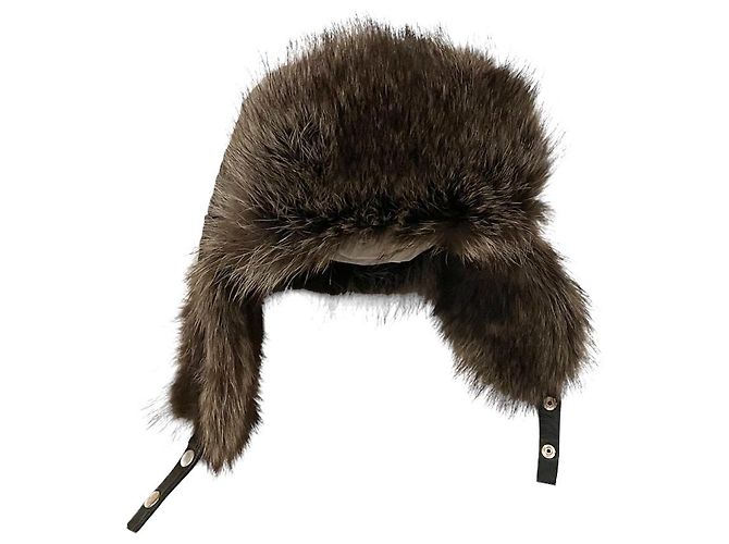 Autre Marque Cappello trapper in pelle trapuntata e pelliccia nero grigio - vista 4