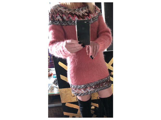 Alberta Ferretti Langer Pullover aus Mohair mit Pailletten Rosa Pink - Ansicht 3