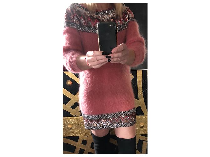 Alberta Ferretti Langer Pullover aus Mohair mit Pailletten Rosa Pink - Ansicht 4