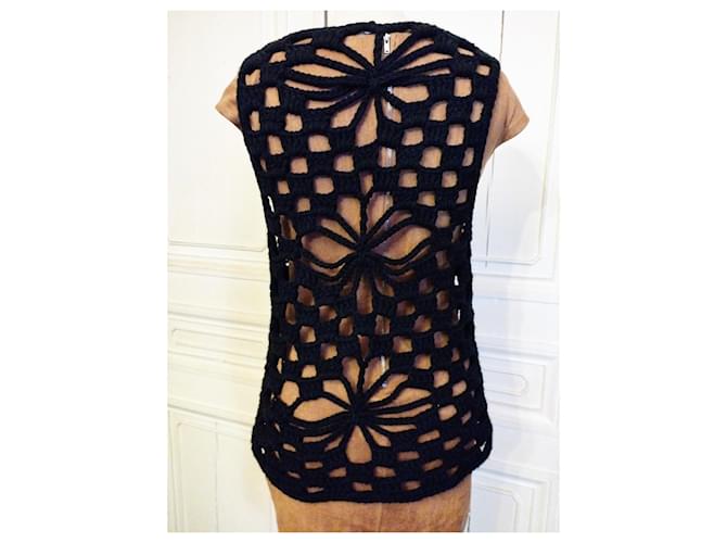 CACHAREL LIGHT PULLOVER XADREZ ROSETTES CROCHÊ T 38/40 Preto - vista 6