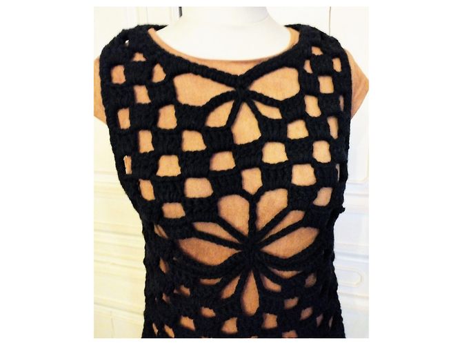 CACHAREL LIGHT PULLOVER XADREZ ROSETTES CROCHÊ T 38/40 Preto - vista 7