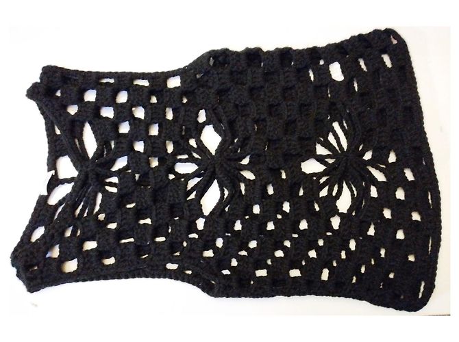 CACHAREL LIGHT PULLOVER XADREZ ROSETTES CROCHÊ T 38/40 Preto - vista 8
