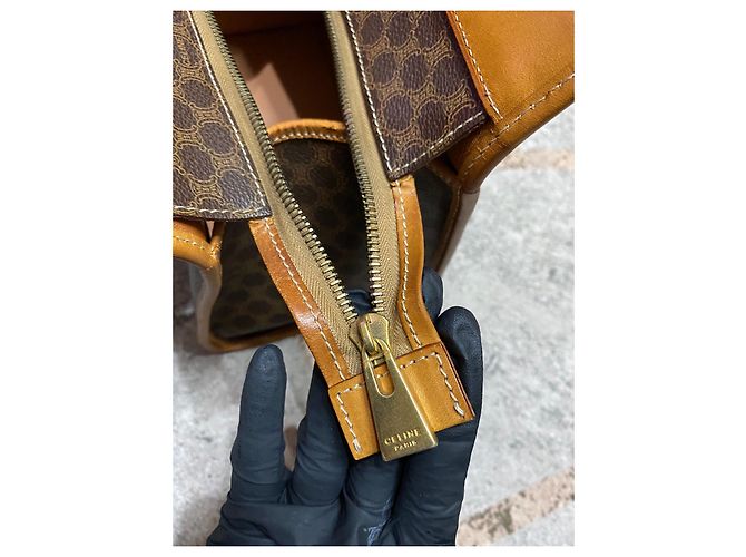 Borsa a mano Céline Triomphe Macadam Marrone Tela e Pelle Marrone scuro - vista 5