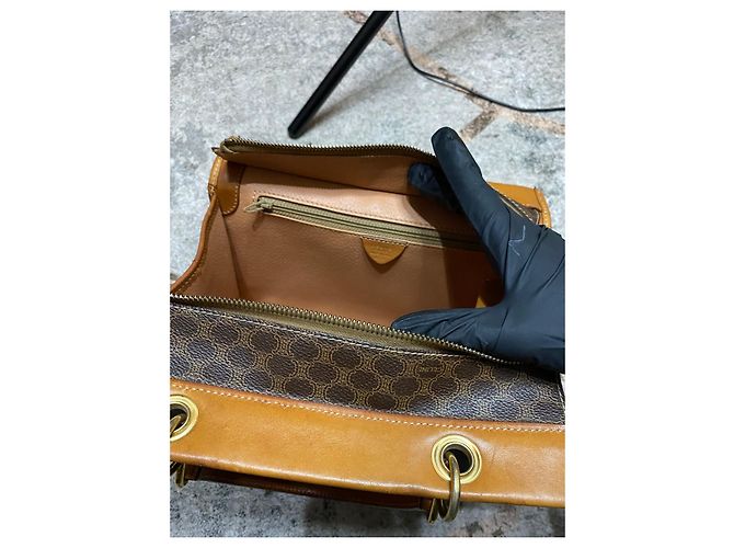 Borsa a mano Céline Triomphe Macadam Marrone Tela e Pelle Marrone scuro - vista 7