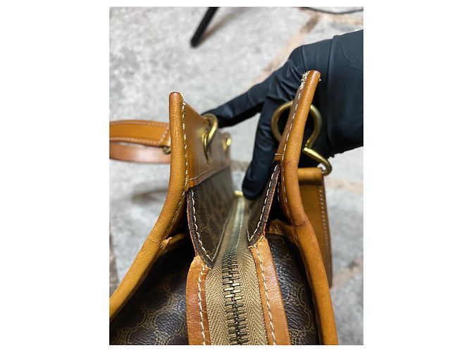 Borsa a mano Céline Triomphe Macadam Marrone Tela e Pelle Marrone scuro - vista 9