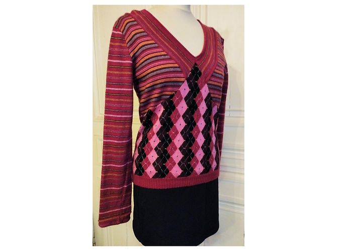 CHRISTIAN LACROIX WOLLPULLOVER TRENDY BAYADERE LOSANGES S XL ODER 38/40 Mehrfarben - Ansicht 4