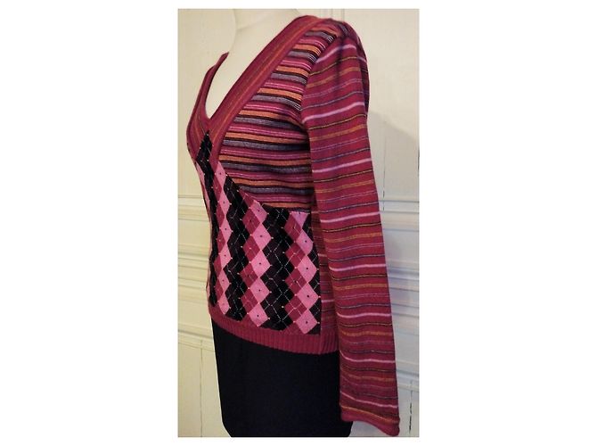 CHRISTIAN LACROIX WOLLPULLOVER TRENDY BAYADERE LOSANGES S XL ODER 38/40 Mehrfarben - Ansicht 5