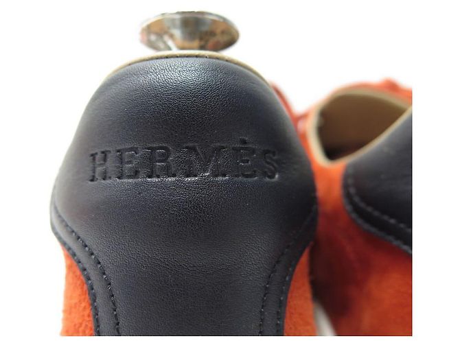 Hermès CHAUSSURES BASKETS HERMES QUICKER 39 CHEVRE VELOURS ORANGE BOITE SNEAKERS - vue 3