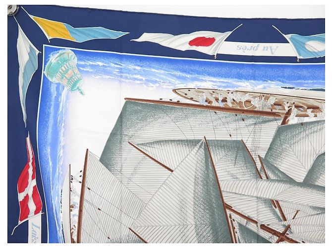 Hermès HERMES VENT PORTANT SCIARPA YANNICK MANIER CARRE 90 SETA SCIARPA IN SETA BLU - vista 2
