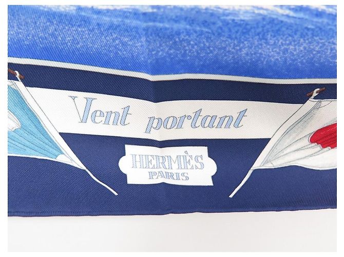 Hermès HERMES VENT PORTANT SCIARPA YANNICK MANIER CARRE 90 SETA SCIARPA IN SETA BLU - vista 3