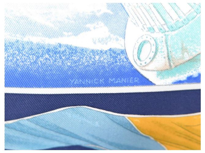 Hermès HERMES VENT PORTANT SCIARPA YANNICK MANIER CARRE 90 SETA SCIARPA IN SETA BLU - vista 4