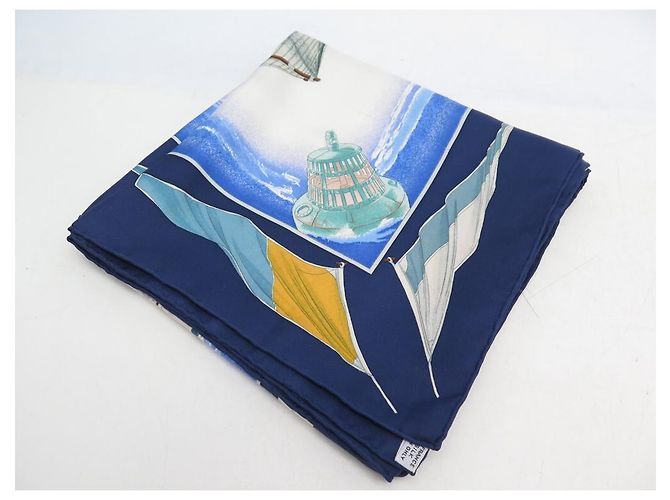Hermès HERMES VENT PORTANT SCIARPA YANNICK MANIER CARRE 90 SETA SCIARPA IN SETA BLU - vista 8