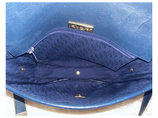 Borsa Yves Saint Laurent in pelle blu navy - vista 4