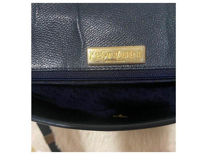 Borsa Yves Saint Laurent in pelle blu navy - vista 5
