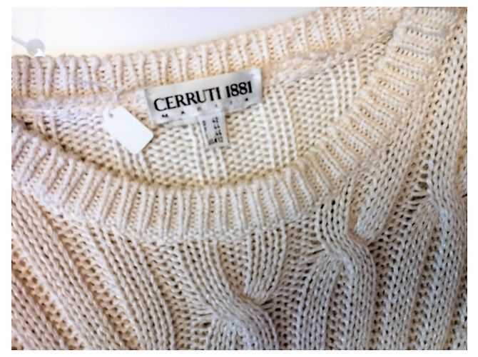 Cerruti 1881 CERRUTI STRICKPULLOVER TRENDY WOLLE LEINEN CREME EMERISE T 38/40/42 Aus weiß - Ansicht 3
