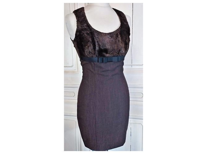 KENZO KLEID COUTURE COCKTAIL ABEND SCHOKOLADE BAYADERE BOW T 34/36 Dunkelbraun - Ansicht 10