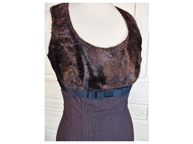 KENZO KLEID COUTURE COCKTAIL ABEND SCHOKOLADE BAYADERE BOW T 34/36 Dunkelbraun - Ansicht 5
