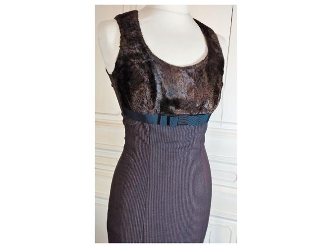 KENZO KLEID COUTURE COCKTAIL ABEND SCHOKOLADE BAYADERE BOW T 34/36 Dunkelbraun - Ansicht 8