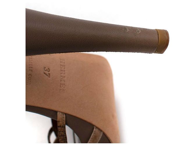 Trim Hermès Sandali in pelle marrone e pelle di serpente Beige - vista 12