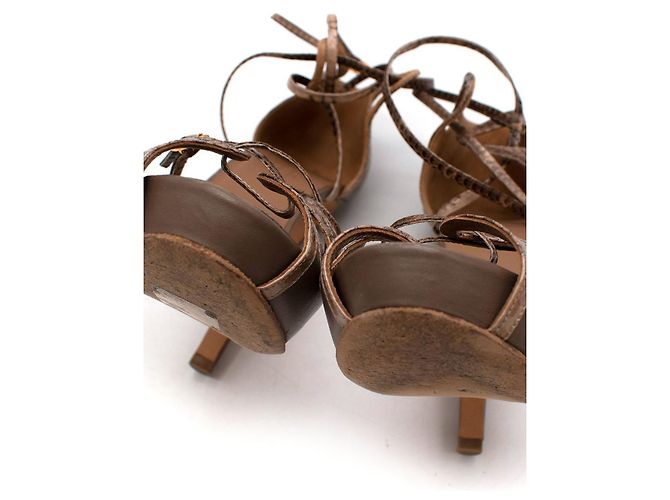 Trim Hermès Sandali in pelle marrone e pelle di serpente Beige - vista 6
