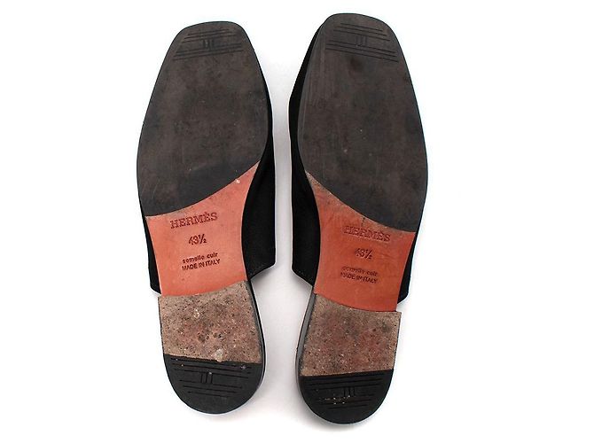 Hermès Pantofole in pelle scamosciata nera Nero - vista 8