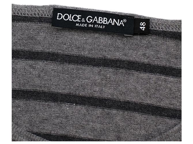 Dolce & Gabbana Grau gestreiftes T-Shirt aus Baumwolljersey - Ansicht 2