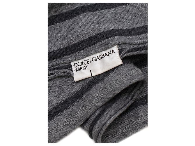 Dolce & Gabbana Grau gestreiftes T-Shirt aus Baumwolljersey - Ansicht 4