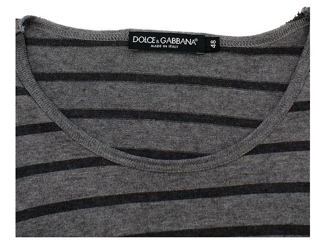 Dolce & Gabbana Grau gestreiftes T-Shirt aus Baumwolljersey - Ansicht 6