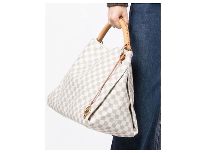 Borsa Louis Vuitton Artsy MM in Pelle Bianco Grigio - vista 4