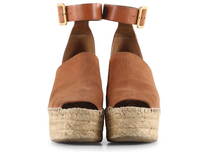 Chloé Sandali con zeppa espadrillas in pelle scamosciata marrone chiaro Chloe - vista 3
