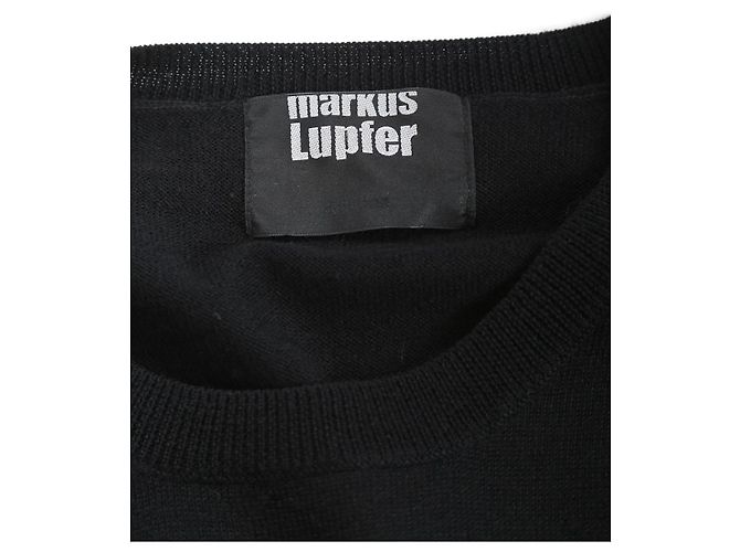 Markus Lupfer Pullover aus schwarzer Merinowolle mit paillettenbesetzten Lippen - Ansicht 4