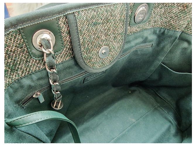 Timeless Chanel Deauville Handtasche Wolle Dunkelgrün - Ansicht 2