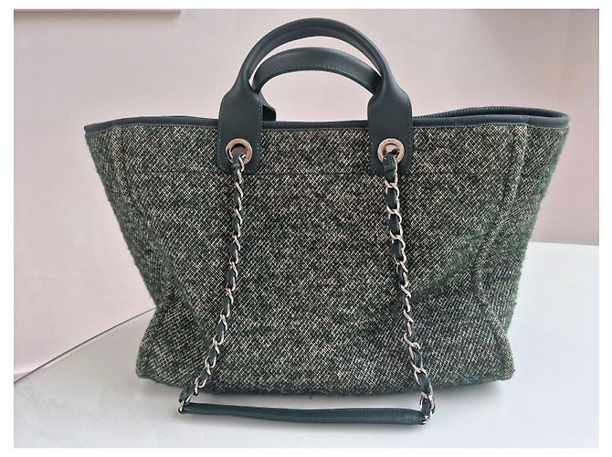 Timeless Chanel Deauville Handtasche Wolle Dunkelgrün - Ansicht 6