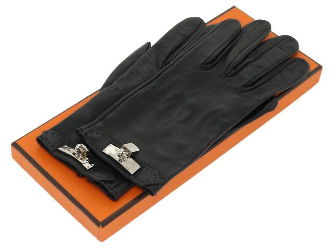 Hermès HERMES Kelly Charm Handschuhe Leder 7 Schwarze Auth 35557 - Ansicht 20