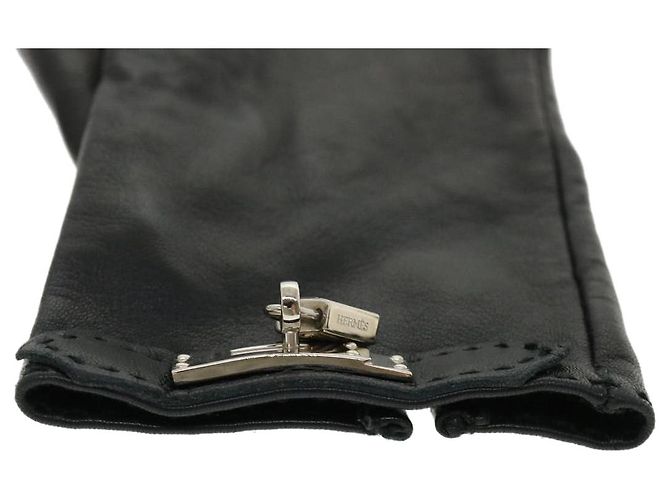 Hermès HERMES Kelly Charm Handschuhe Leder 7 Schwarze Auth 35557 - Ansicht 7