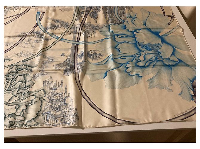 Hermès Square Hermes "All'ombra delle peonie" Blu navy - vista 3