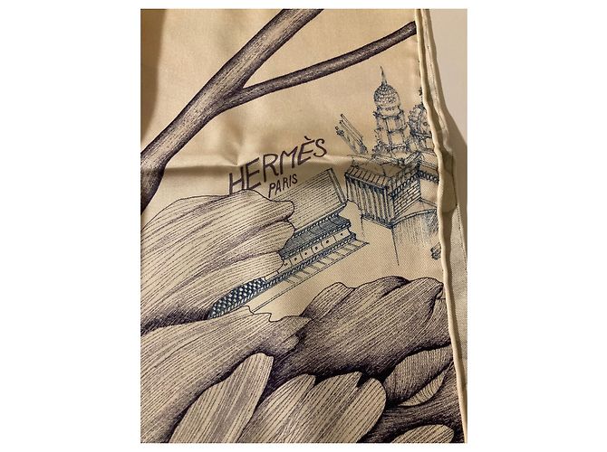 Hermès Square Hermes "All'ombra delle peonie" Blu navy - vista 5
