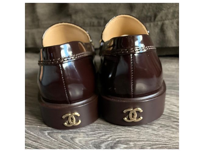 Mocassini Chanel Bordeaux in Vernice 37 Cognac - vista 3