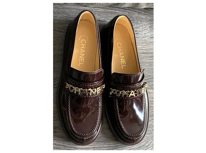 Mocassini Chanel Bordeaux in Vernice 37 Cognac - vista 5